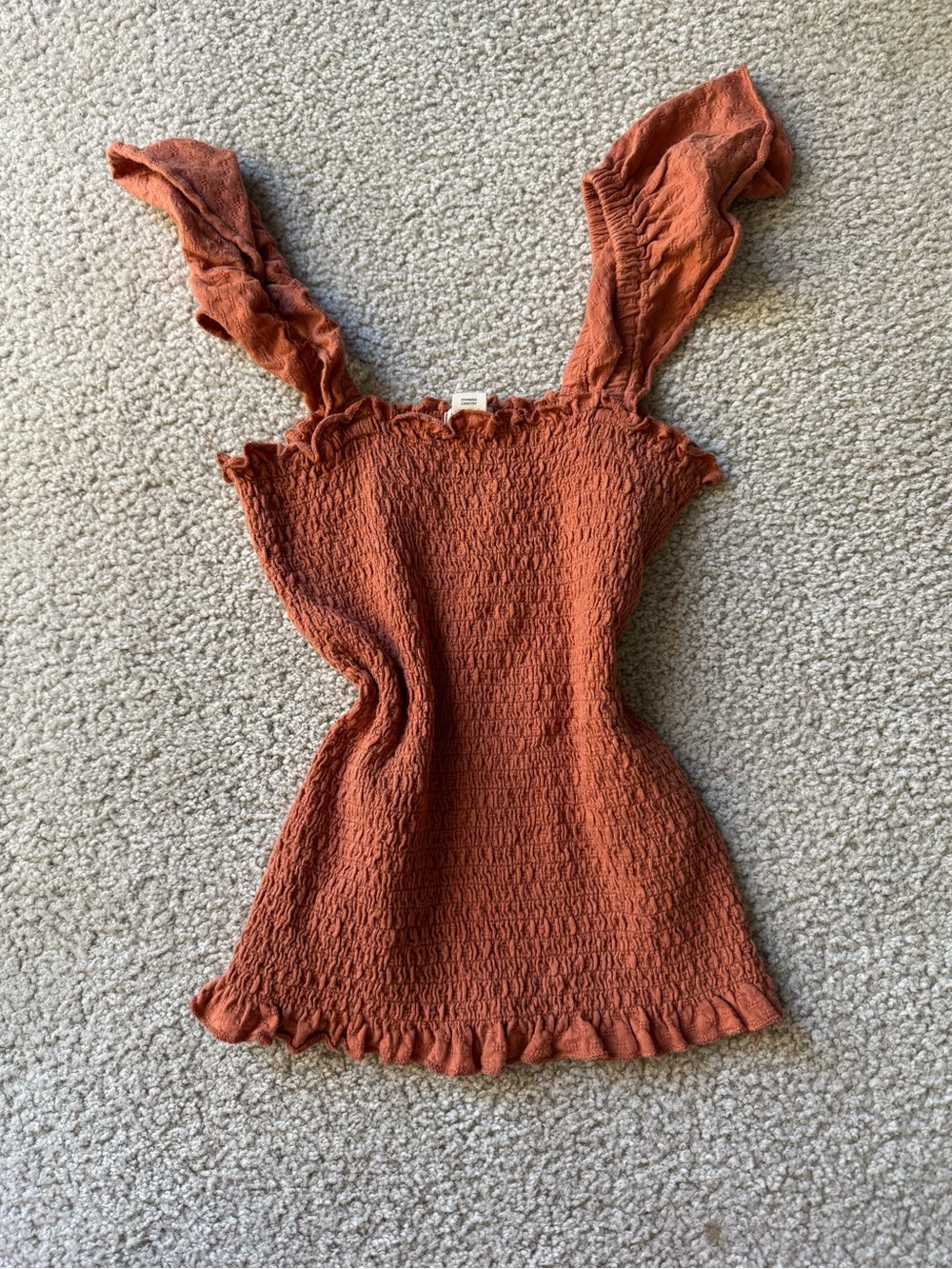 Billabong Rust Smocked Ruffle Strap Tank off the shoulder -